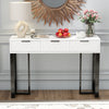 Horizon Modern Console Table with Geometric Drawers and Gold Frame, White/Black | Horizon Table Console Moderne avec Tiroirs Geometriques et Cadre Dore, Blanc/Noir