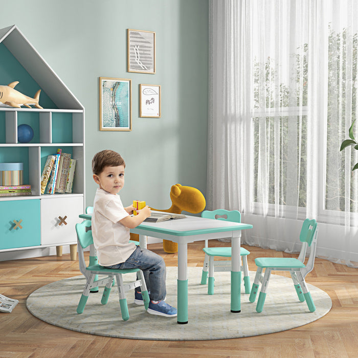 Qaba Ensemble De Table Et Chaises Pour Enfants Avec 4 Chaises, Hauteur Reglable, Surface De Table Facile A Nettoyer, Pour 1.5 A 5 Ans, Vert