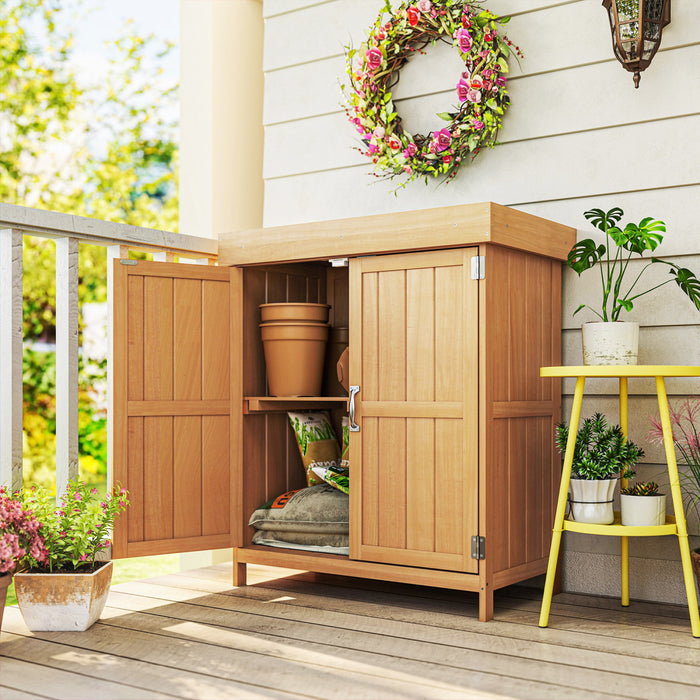 Outsunny Abri De Jardin En Bois Avec Toit A Charniere, Bois Naturel