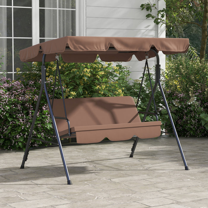 Outsunny Balancoire De Patio 3 Places Avec Auvent Reglable, Marron