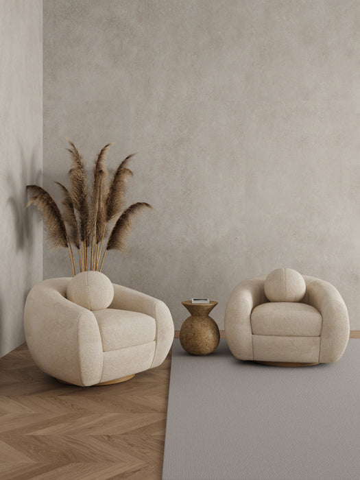 Fauteuil lounge Tribeca style mid-century en chenille creme - Lot de 2