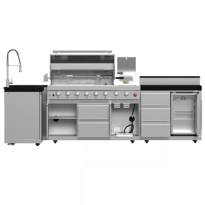 Cuisine d'exterieur Bulnes – BBQ en acier inoxydable de 84 000 BTU et comptoirs noirs – FODKT2520BLK