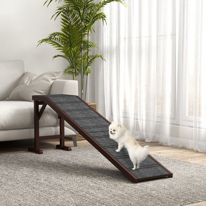 Marches De Lit De Rampe Pour Animaux De Compagnie Pawhut Pour Chiens, Chats, Plate-forme De Tapis Antiderapante, Bois De Pin 69,75 \"\" L X 16 \" \" L X 25 \" \" H Brun Gris