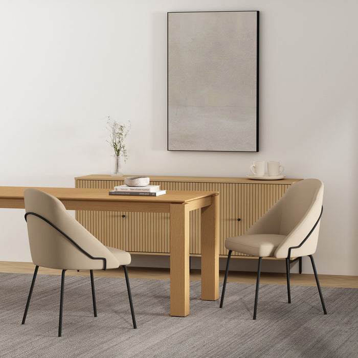 Chaise de salle a manger moderne Gracie en cuir vegetalien et metal, couleur beige et noir - Lot de 2