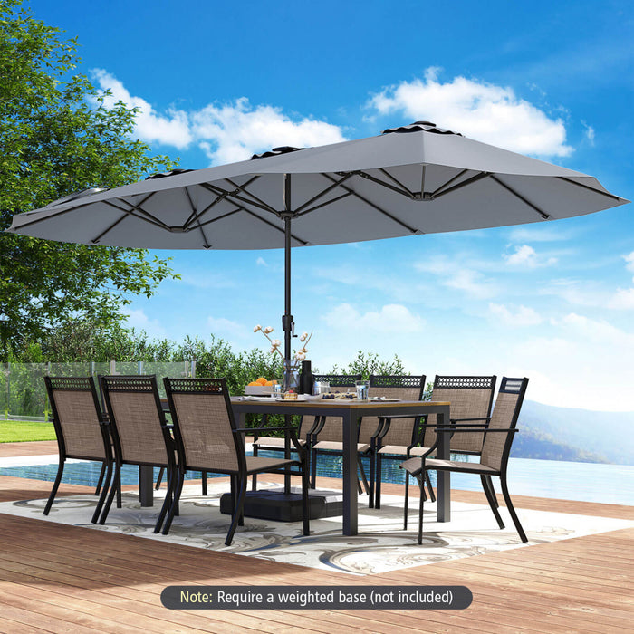 Costway Parasol de patio extra-large de 15,5 pieds avec lumieres solaires LED et 12 baleines robustes gris