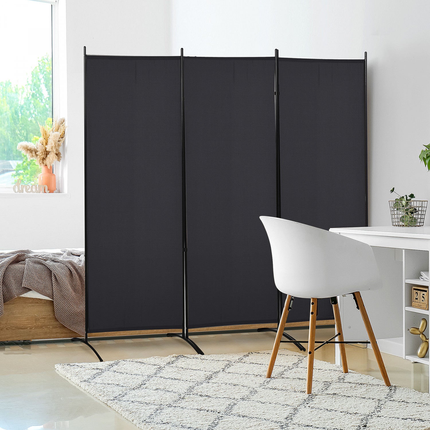 Paravent Décoratif En Branches De Saule - 170x40 Cm, Séparateur De Pièce Naturel, Couleur Noir - 8