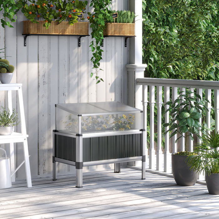 Outsunny Lit De Jardin Sureleve Avec Serre, 31\"x20\"x29\", Gris Fonce