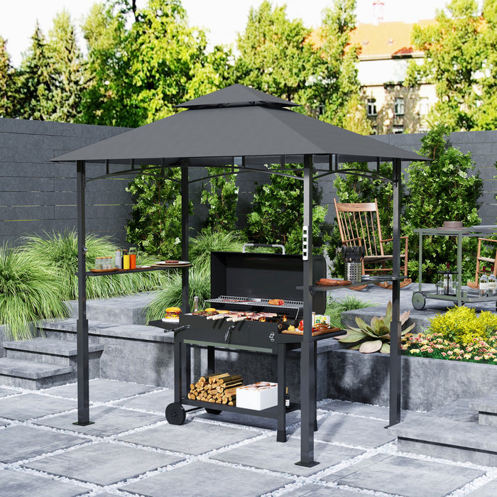 Outsunny Gazebo Grill 8' X 5', Abri Bbq Avec Lumiere Led, Gris Fonce