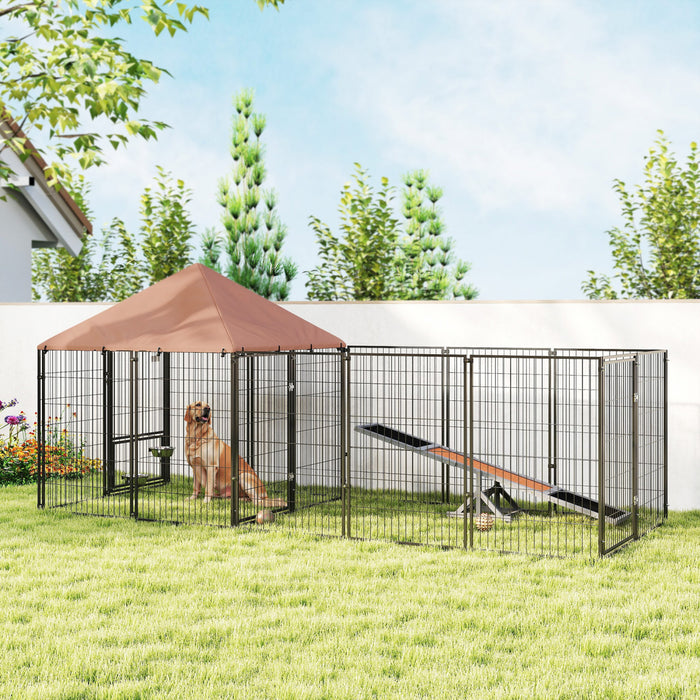 Outdoor Dog Kennel With Rotating And Adjustable Height Bowls