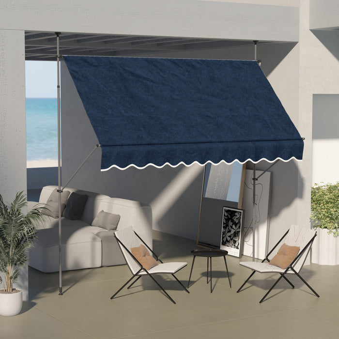 Outsunny Auvent Retractable 10' X 4', Autoportant Et Sans Vis, Bleu