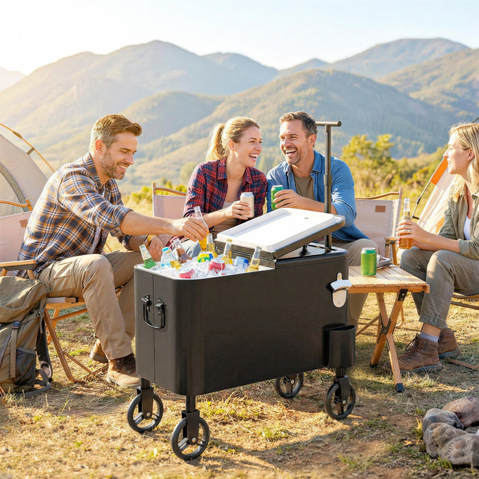 Outsunny Glaciere de Patio Exterieure, Chariot a Glace sur Roulettes, Noir