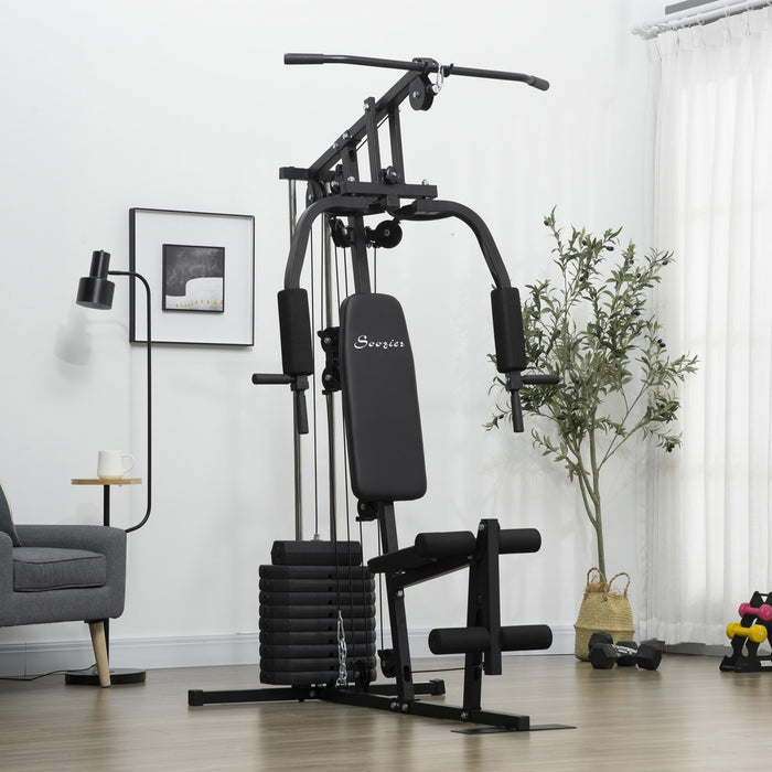 Soozier Station De Musculation Appareil De Gymnastique Domestique, Equipement Entrainement Multifonction Avec Pile De Poids De 99 Lbs Pour L'entrainement Dos Poitrine Bras Jambes