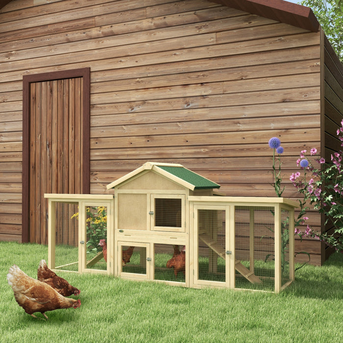 Pawhut 80\" Deluxe Poulailler En Bois Poulailler Lapin Clapier Grande Cage A Volaille Exterieure Cour Avec Nichoirs Aire De Jeux