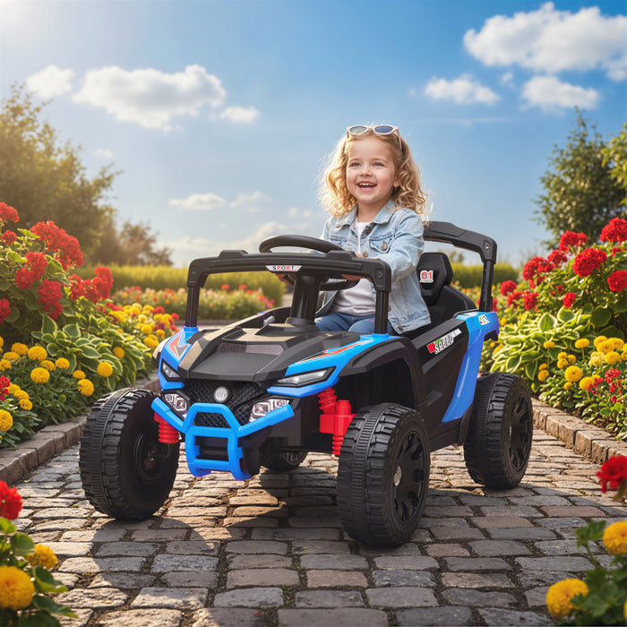 Qaba Voiture Electrique 12V pour Enfants, Camion avec Doubles Moteurs, pour Garcons et Filles de 3 a 5 Ans, Bleu