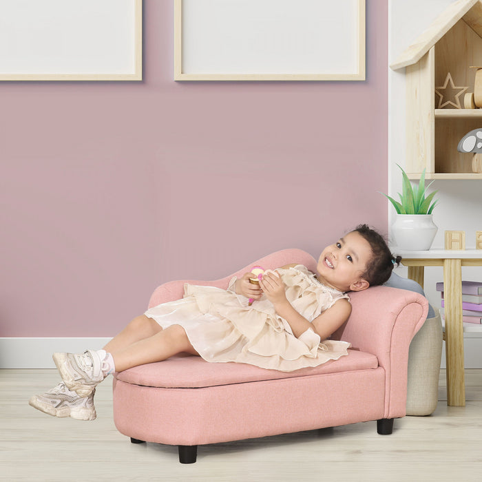 Qaba Fauteuil Enfant Design Canape Pour Enfants Compartiment De Rangement Grand Confort Accoudoirs Assise Dossier Garnissage Mousse Haute Densite Dim. 31.5\"l X 15.75\"l X 19.25\"h Rose