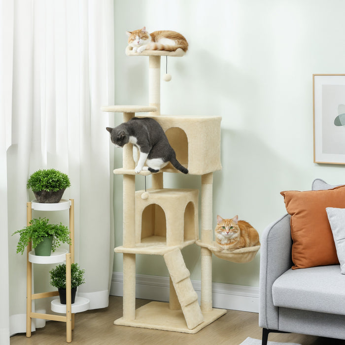 Arbre a chats de 160 cm avec poteaux a griffer en sisal, beige