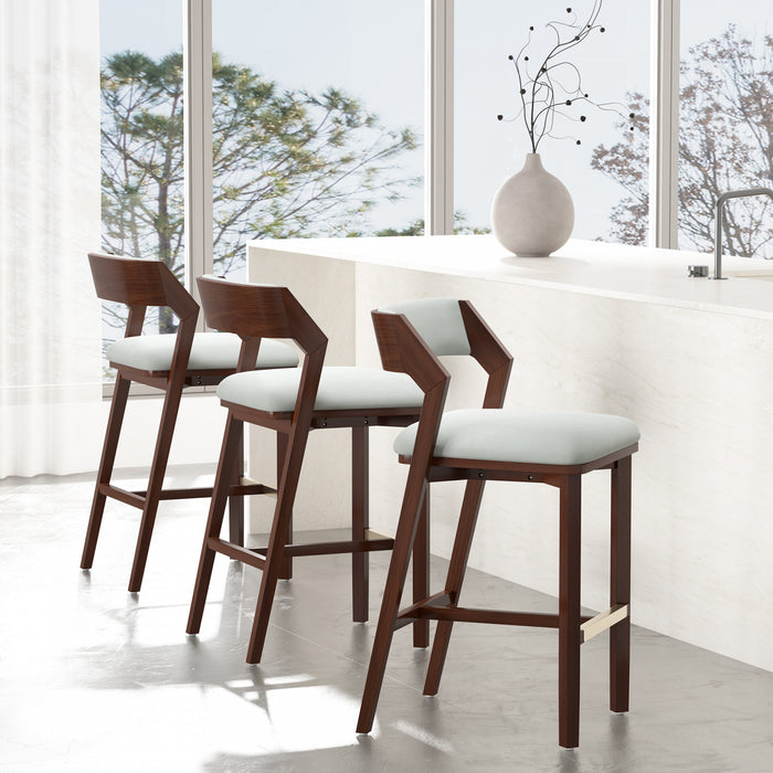 Tabouret de bar moderne en bois Patricia avec revetement en Glacier blanc - Lot de 3