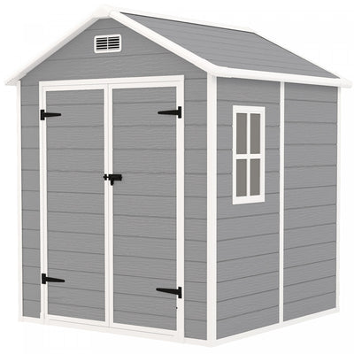 Outsunny 6' X 5' Plastic Storage Shed With Floor, Window, Lockable Doors|Outsunny Remise De Rangement En Plastique, Plancher, Portes Verrouillables