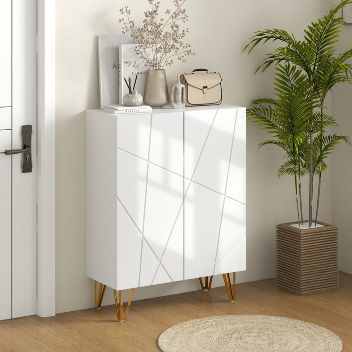 HOMCOM Meuble a chaussures, meuble de rangement haute brillance, blanc