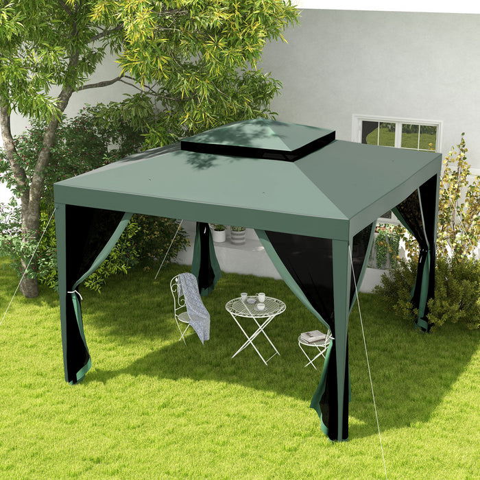 Outsunny Tente 10'x 10' Avec Filet En Maille Toit A Deux Niveaux, Vert