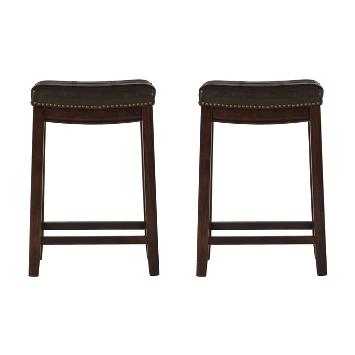 Tabouret Claridge de hauteur comptoir en similicuir brun et sans dossier - ensemble de 2