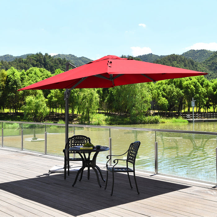 Costway Parasol cantilever 10x10 ft pour terrasse, aluminium, rotation 360°, inclinable, vin
