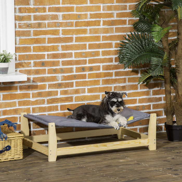 Pawhut Lit Sureleve En Bois Avec Coussin Pour Petits Chiens De Taille Moyenne, Interieur-exterieur, 35.5\" X 19.75\" X 11\"