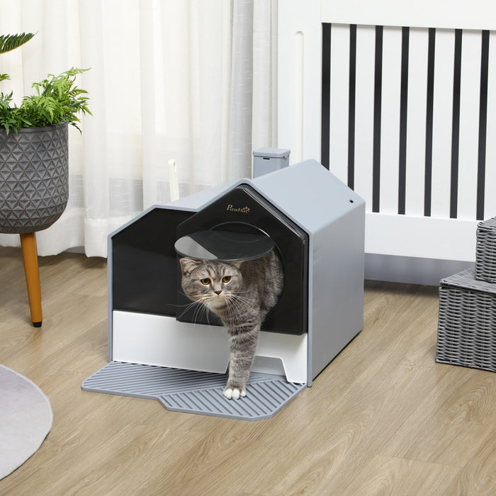 Pawhut Bac A Litiere A Capuche Avec Couvercle, Bac A Litiere Pour Chat Avec Tiroir Coulissant, Pelle, Packs Desodorisants Pour Controle Des Odeurs Et Facile A Nettoyer, Gris
