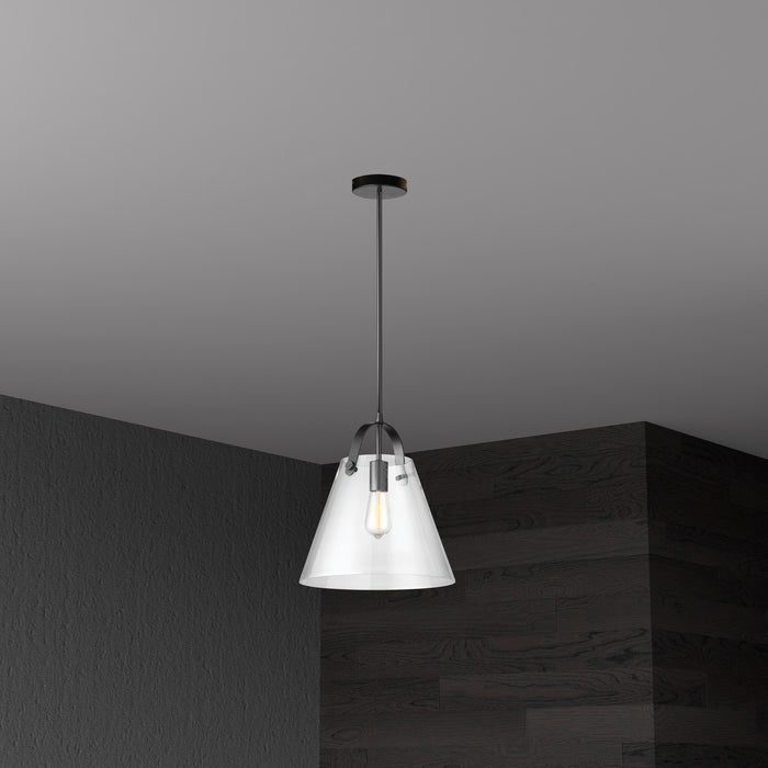 Luminaire suspendu moyen Polly de Dainolite en verre transparent, avec fini noir mat et 1 ampoule