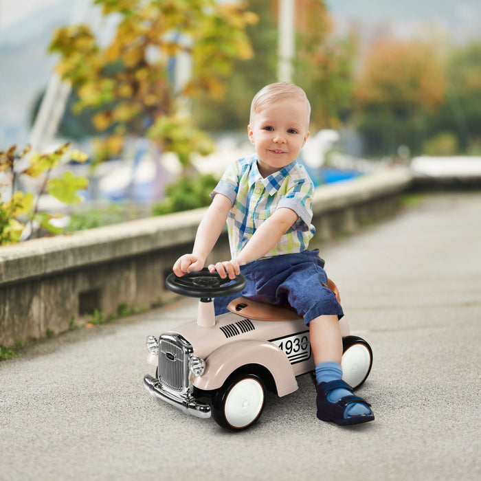 Aosom Voiture Coulissante Pour Enfants Avec Rangement Sous Le Siege, Curseur Du Pied Au Sol Avec Volant Et Klaxon, Voiture Vintage Pour Les Tout-petits, Ages De 12 A 36 Mois, Blanc Creme