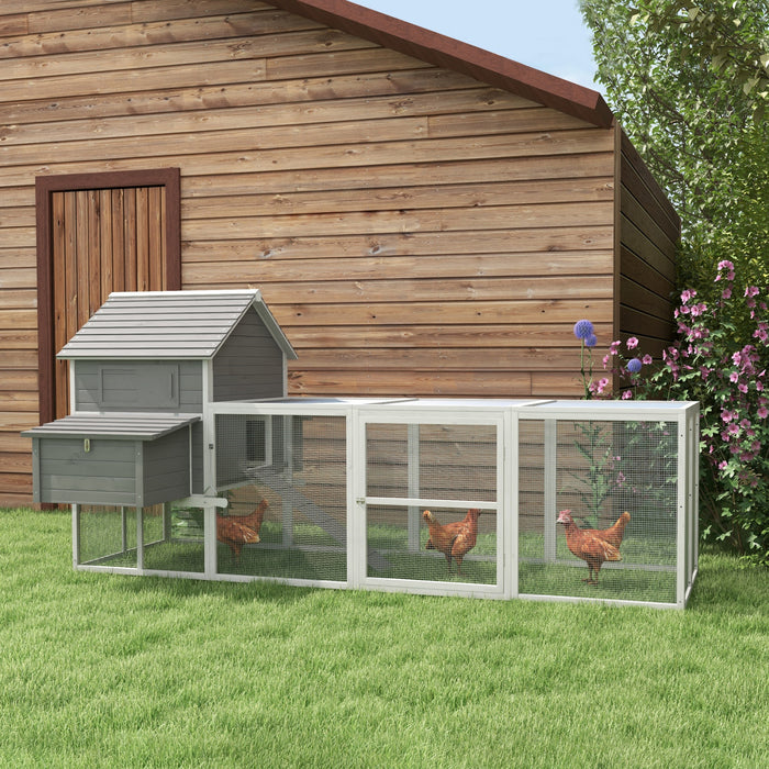 Pawhut Poulailler, Parc A Poules En Bois Avec Nichoirs, Parcours, Portes, Plateau, Rampe Pour 4-6 Poules, Lapins, Canards Pour L'exterieur, Gris