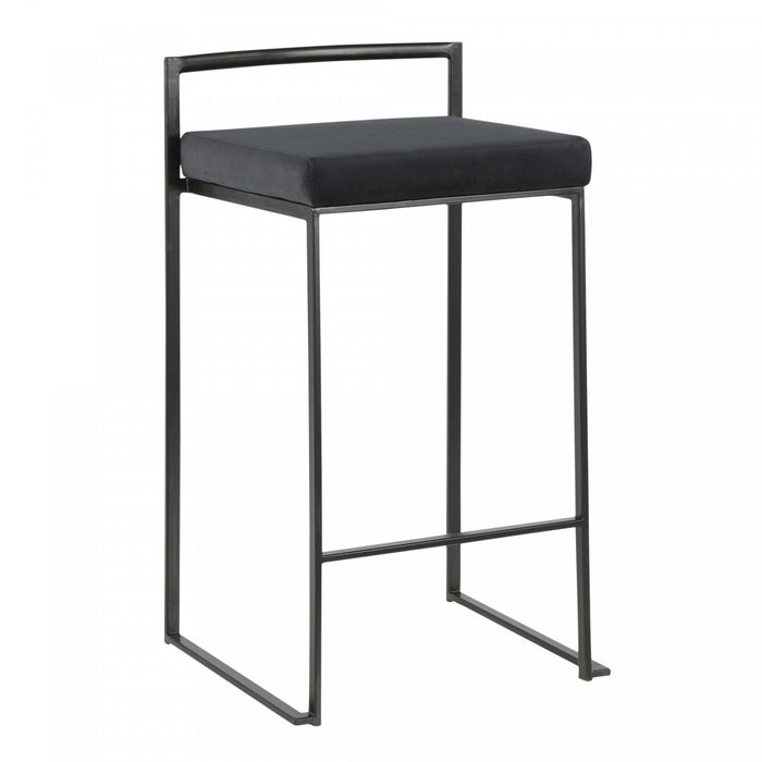 Tabouret superposable contemporain Fuji de hauteur comptoir en velours noir - ensemble de 2