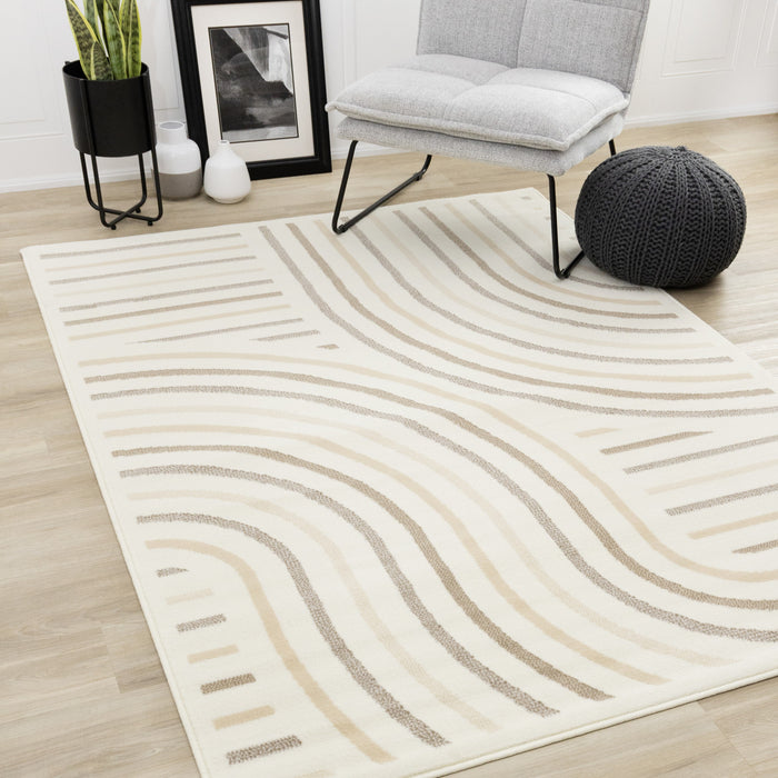 Tapis Florence a motifs de lignes courbes creme, beige et brun, 4'7\" x 6'7\"