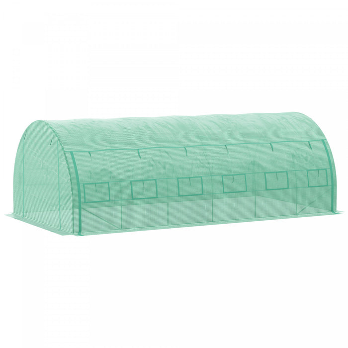 Outsunny Grande Serre De Plain-pied, Serre Tunnel 20'x10'x6', Vert