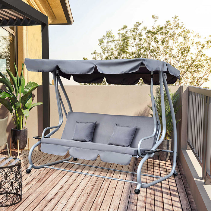 Outsunny Balancoire De Jardin Robuste 3 Places Couvert Gris