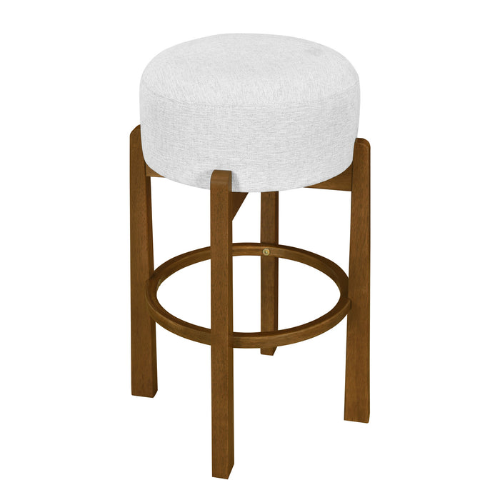 Vera – Lot de 2 tabourets de bar en bois d’hevea pour interieur avec coussin rond ivoire, finition noyer fonce