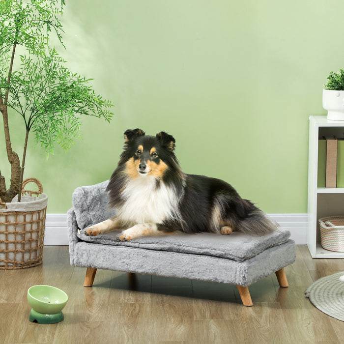 Pawhut Canape Pour Chien, Canape Pour Chiens Et Chats De Taille Moyenne, Avec Coussin, Housse Amovible Et Lavable, Coussinets Antiderapants, Charge De 110 Lb, Gris Clair
