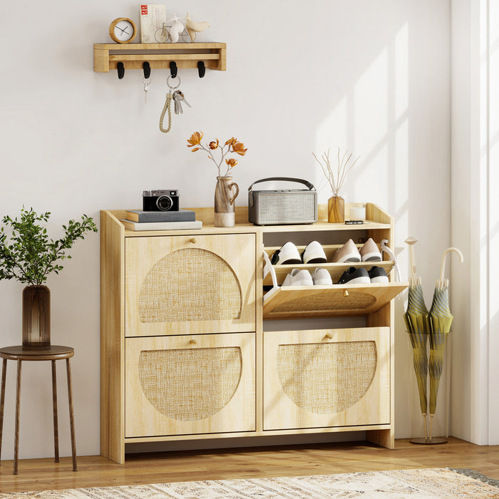 HOMCOM Meuble a chaussures, meuble de rangement a chaussures avec 4 tiroirs