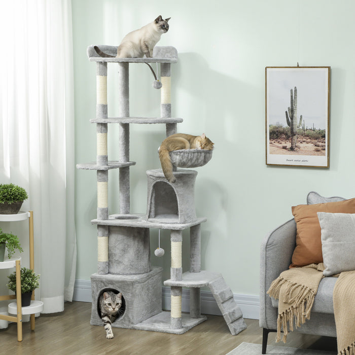 Arbre a chat XXL 170 cm avec 7 poteaux a griffer, gris clair