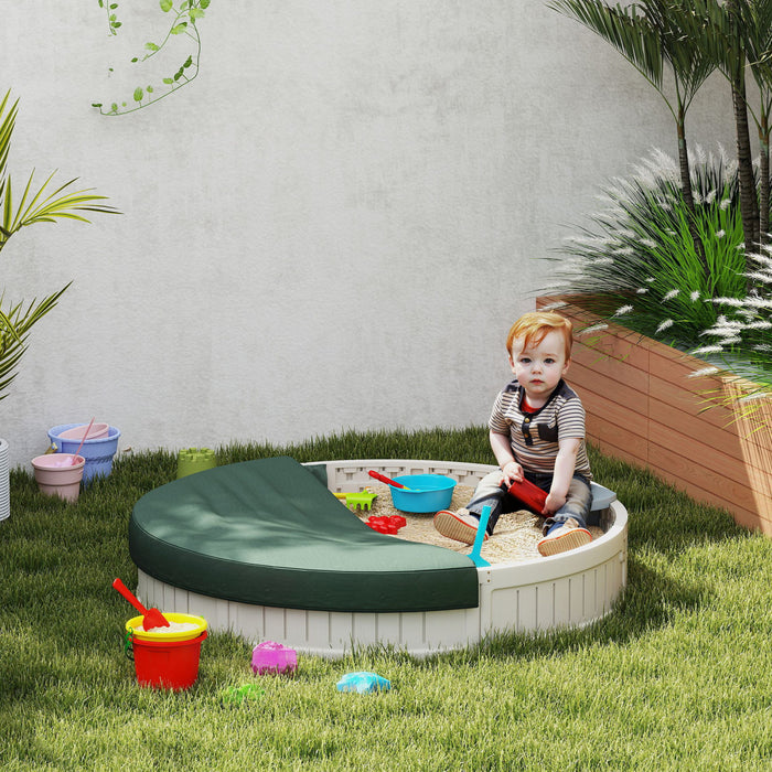 Outsunny Bac A Sable Exterieur Pour Enfants Avec Couvercle A Voile Oxford Impermeable, Doublure En Tissu Inferieur, Jeu D'enfants Pour Les 3-12 Ans, Arriere-cour, Blanc Creme