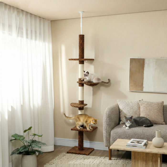 PawHut arbre a chat 260 cm a 5 niveaux, centre d’activite, motif leopard