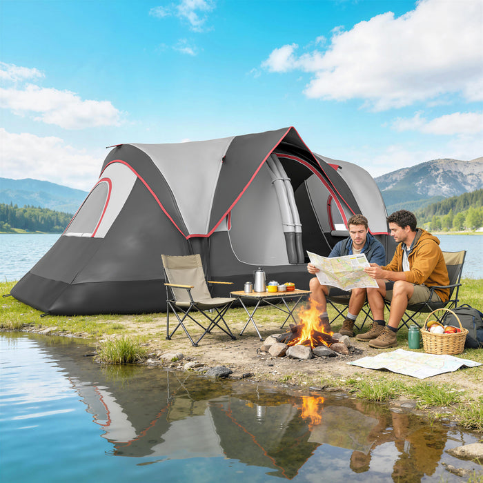 Outsunny Tente de Camping, Tente pour 6-8 Personnes avec 2 Chambres, Gris Fonce