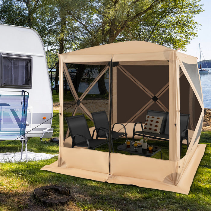 Costway 6.7 Ft X 6.7 Ft 4 Panneaux Pop Up Camping Gazebo Quick-set Avec 2 Torchons Parasols Cafe