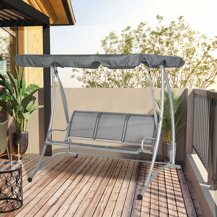 Outsunny Balancelle De Jardin Pour 3 Personnes Avec Banc De Balancoire D'exterieur A Auvent Reglable Pour Jardin Bord De Piscine Terrasse Gris