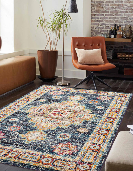 Tapis Traditionnel Lotus 5'0\" x 8'0\" en Bleu marin