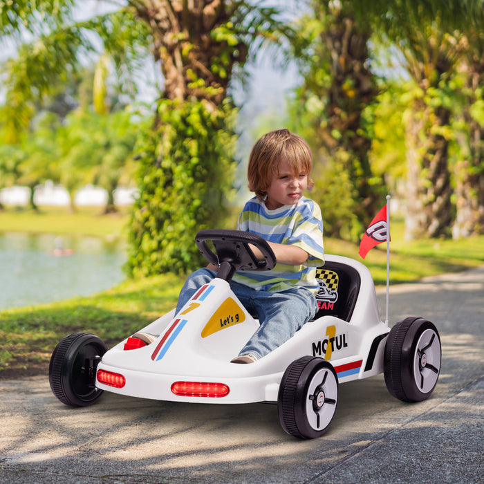 Qaba Kart Pour Enfants, Voiture Electrique Alimentee Par Batterie 6 V Avec Musique, Lumiere, Klaxon, Pour Tout-petits Garcons Et Filles De 3 A 5 Ans, Blanc