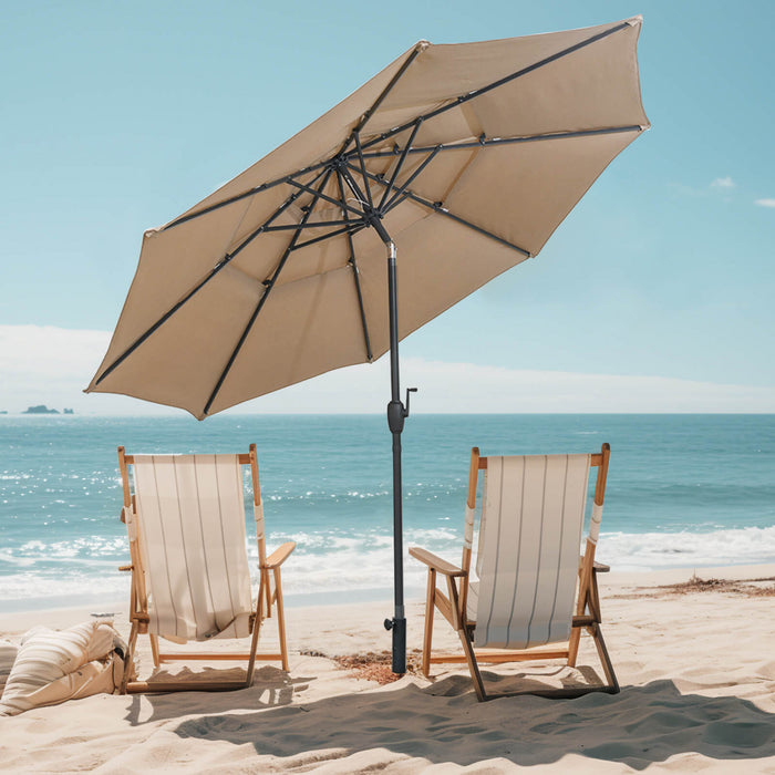 Costway Parasol de patio ventile a 3 niveaux de 10 pieds, grand parasol de table de marche, ombre solaire exterieure marron