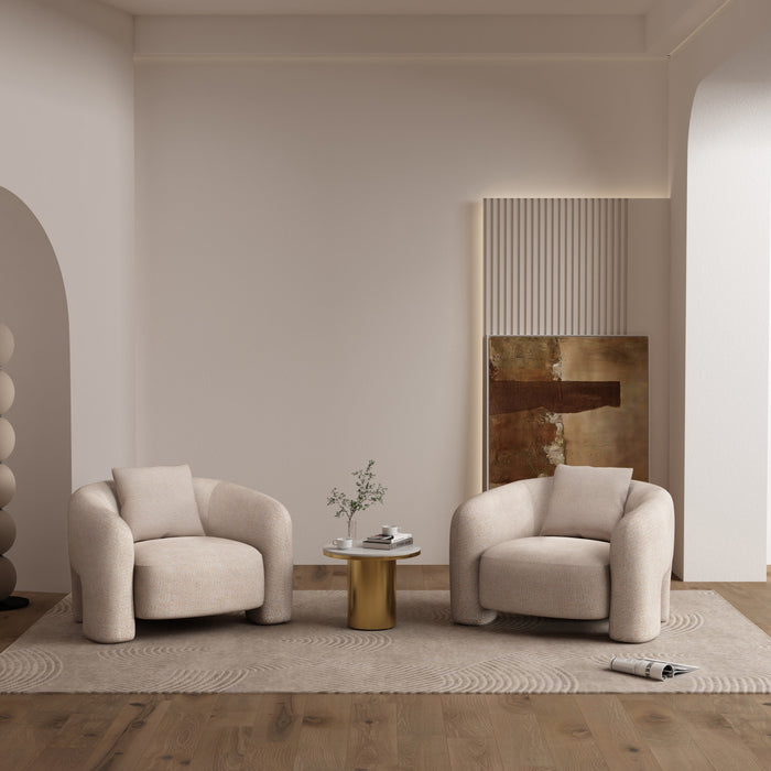 Fauteuil lounge Sylvia en tweed moderne et glamour, finition Poussiere d’or - Lot de 2