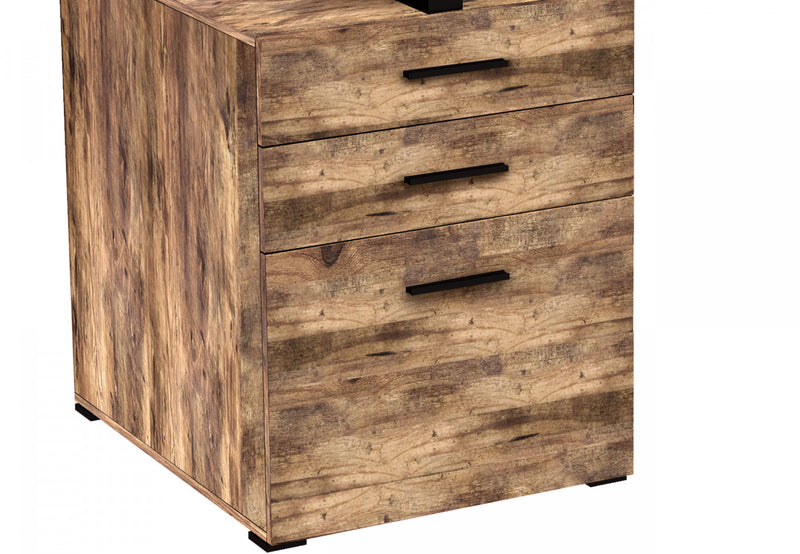 Bureau D’etude 47,25 Po Pour Bureau A Domicile Ou Salle De Jeux – Bois Recycle Brun Avec 3 Tiroirs Et Base En Metal Argente