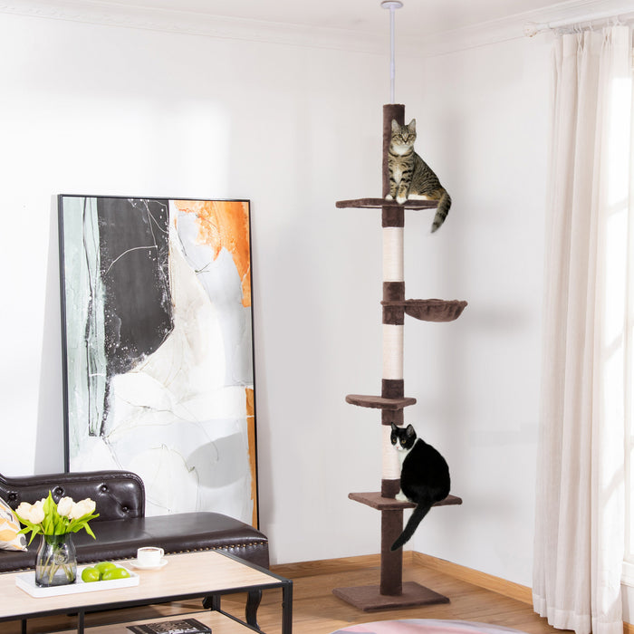 Pawhut 8.5ft Chat Escalade Arbre 5 Niveaux Kitty Centre D'activites Du Sol Au Plafond Chat Grimpeur Jouet Avec Grattoir Jouer Repos Post Meubles Pour Animaux De Compagnie Marron